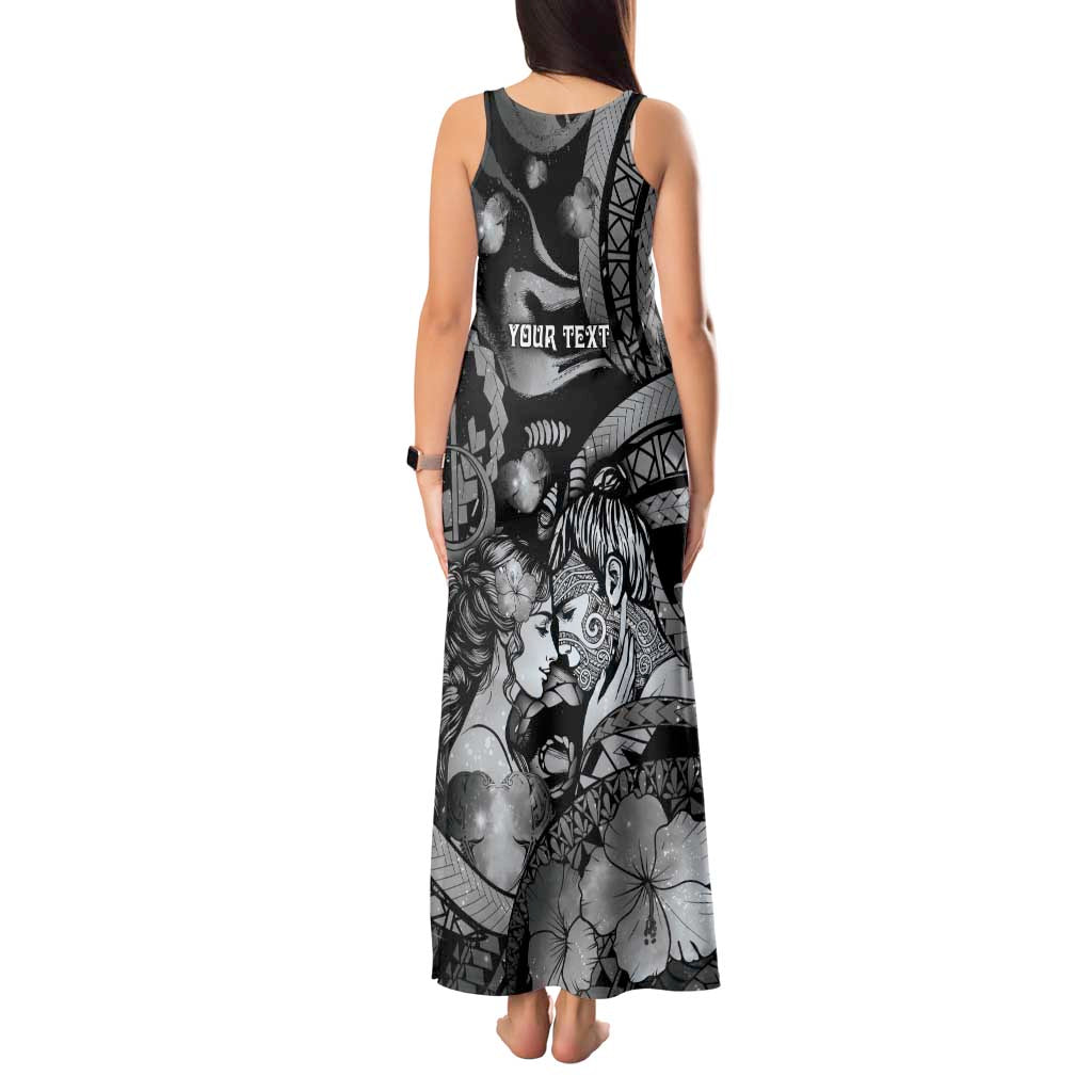 Personalised Maori Romantic Valentine Tank Maxi Dress The Hongi Kiss Black Galaxy