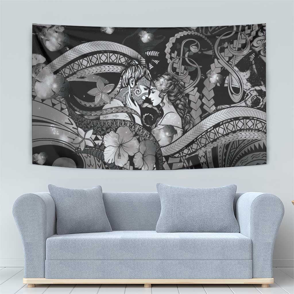 Maori Romantic Valentine Tapestry The Hongi Kiss Black Galaxy