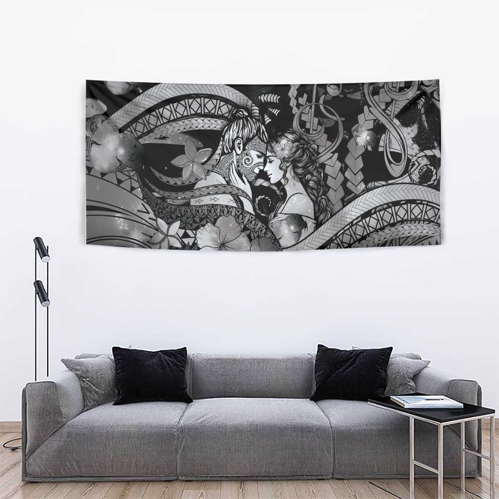 Maori Romantic Valentine Tapestry The Hongi Kiss Black Galaxy