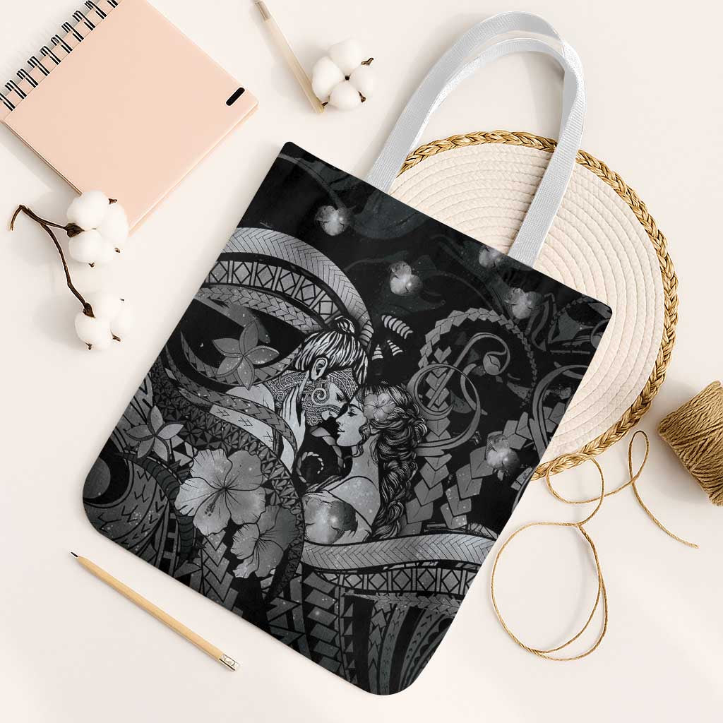Maori Romantic Valentine Tote Bag The Hongi Kiss Black Galaxy