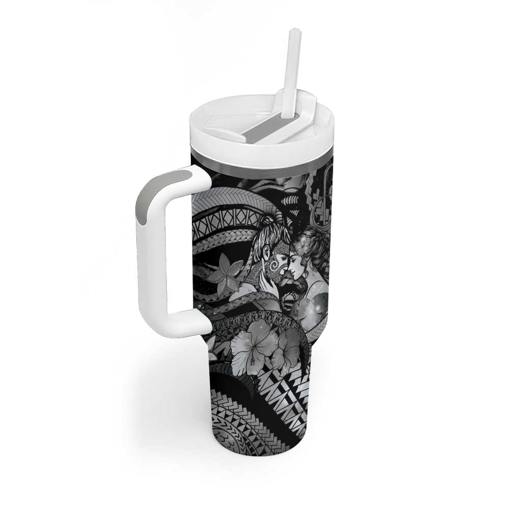 Personalised Maori Romantic Valentine Tumbler With Handle The Hongi Kiss Black Galaxy