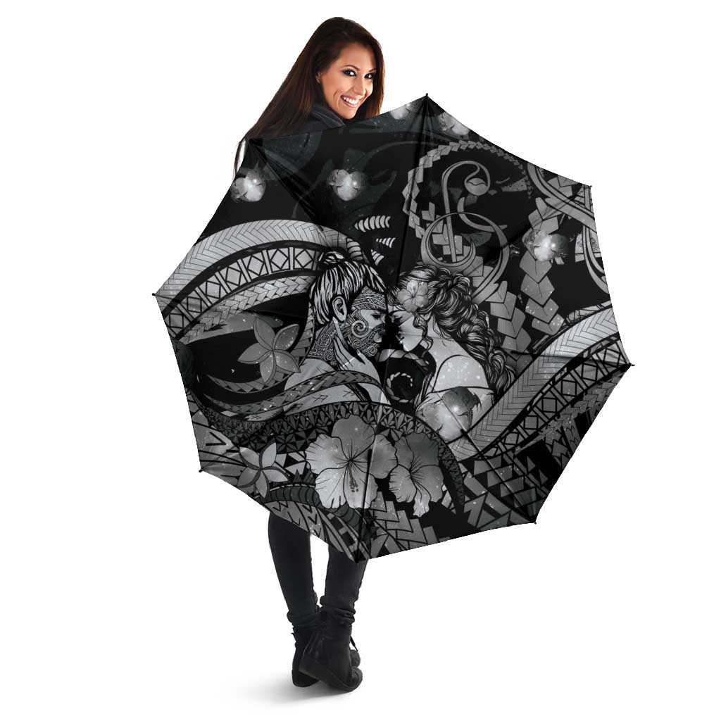 Maori Romantic Valentine Umbrella The Hongi Kiss Black Galaxy