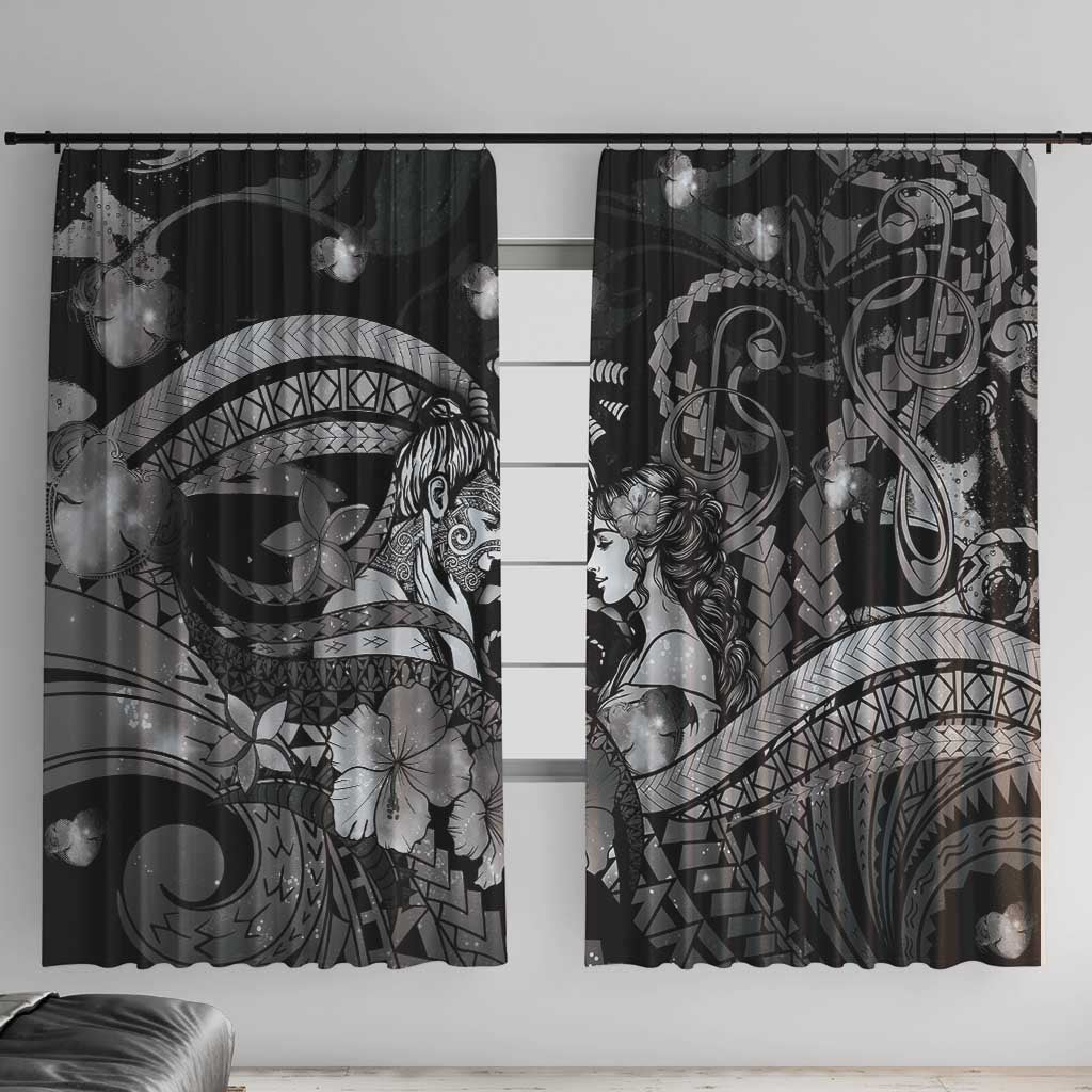 Maori Romantic Valentine Window Curtain The Hongi Kiss Black Galaxy