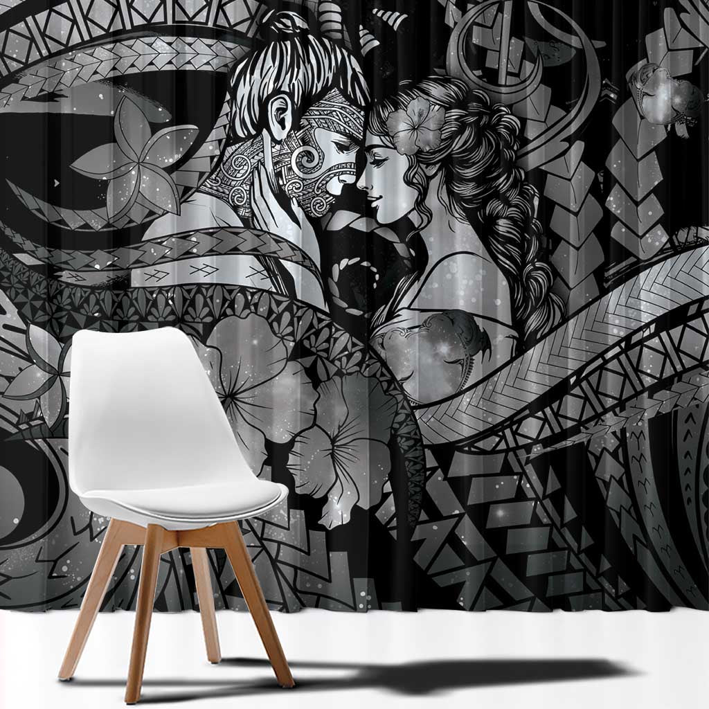 Maori Romantic Valentine Window Curtain The Hongi Kiss Black Galaxy