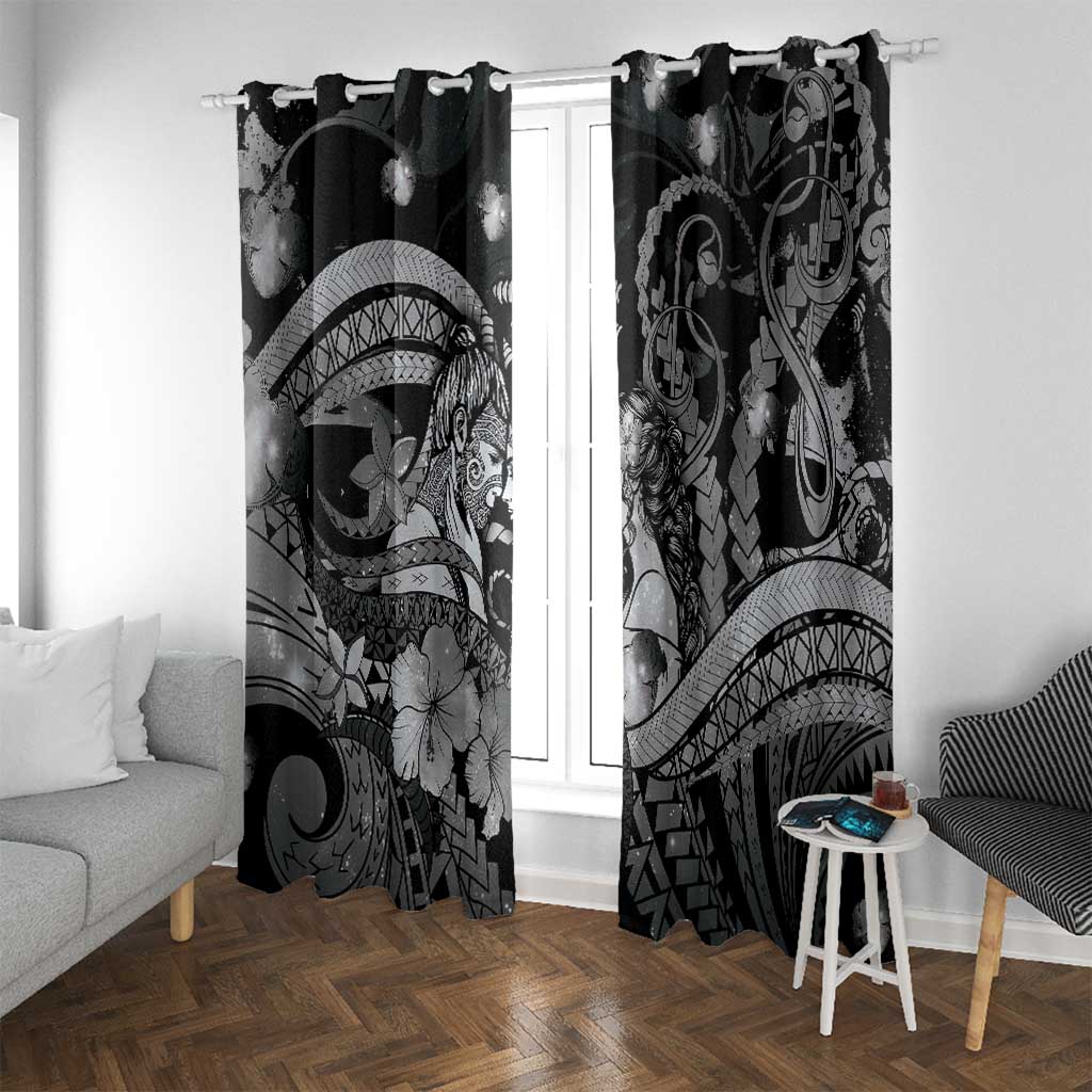 Maori Romantic Valentine Window Curtain The Hongi Kiss Black Galaxy