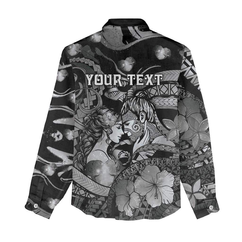 Personalised Maori Romantic Valentine Women Casual Shirt The Hongi Kiss Black Galaxy