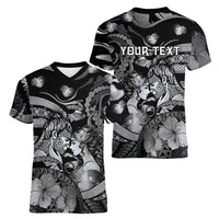 Personalised Maori Romantic Valentine Women V-Neck T-Shirt The Hongi Kiss Black Galaxy DT05 - Polynesian Pride