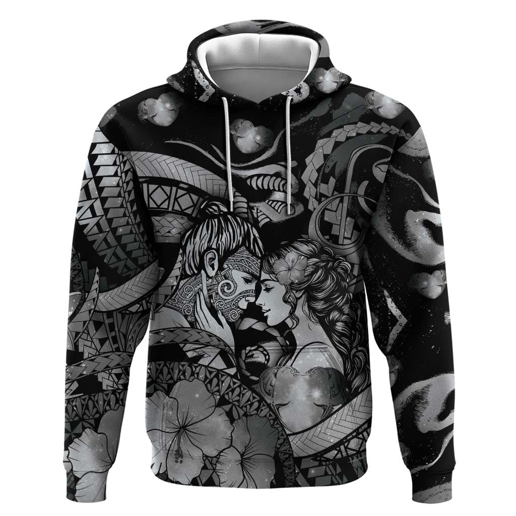Personalised Maori Romantic Valentine Zip Hoodie The Hongi Kiss Black Galaxy