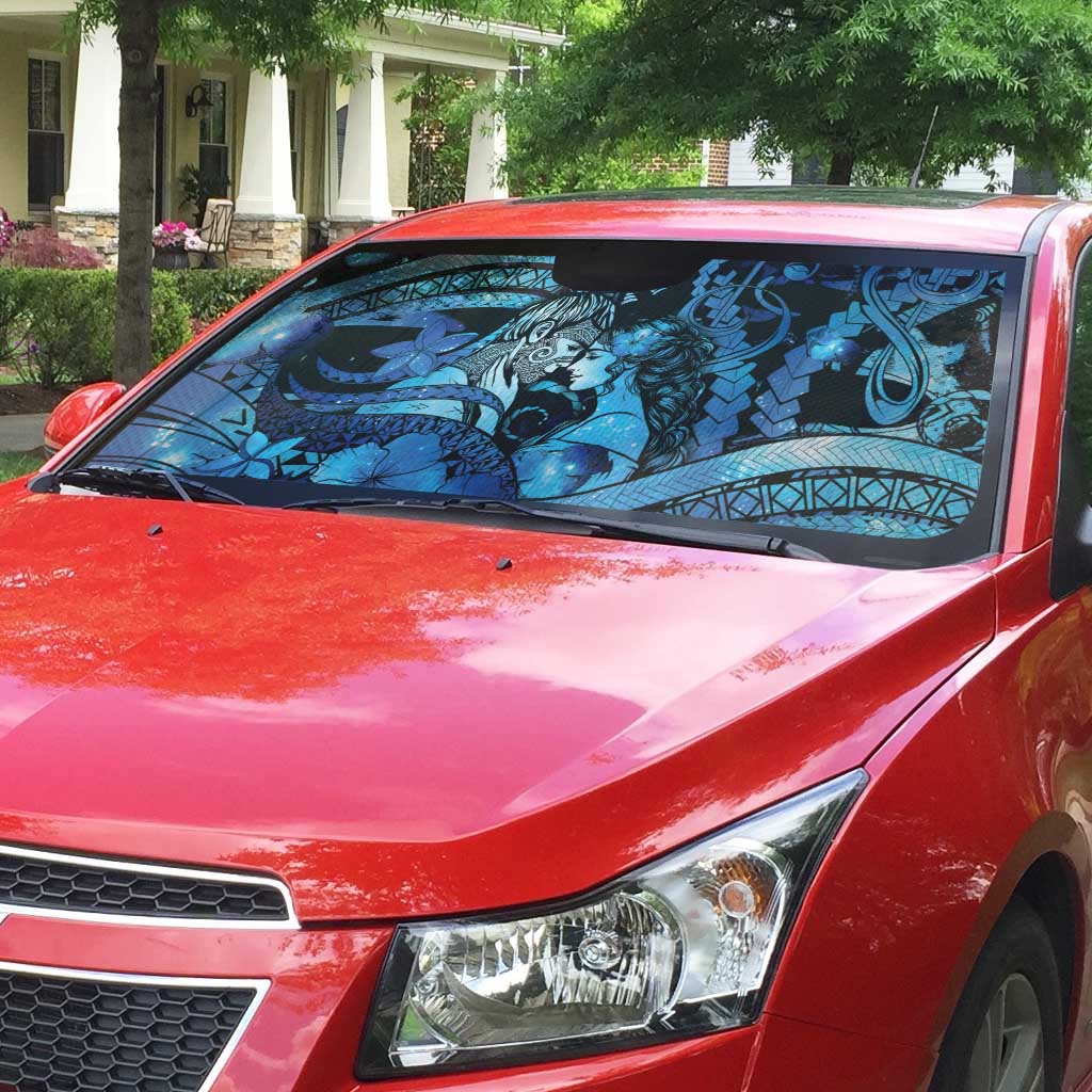 Maori Romantic Valentine Auto Sun Shade The Hongi Kiss Blue Galaxy