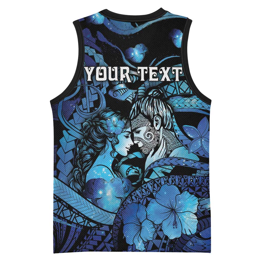 Personalised Maori Romantic Valentine Basketball Jersey The Hongi Kiss Blue Galaxy