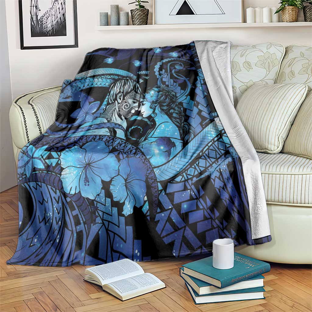 Maori Romantic Valentine Blanket The Hongi Kiss Blue Galaxy