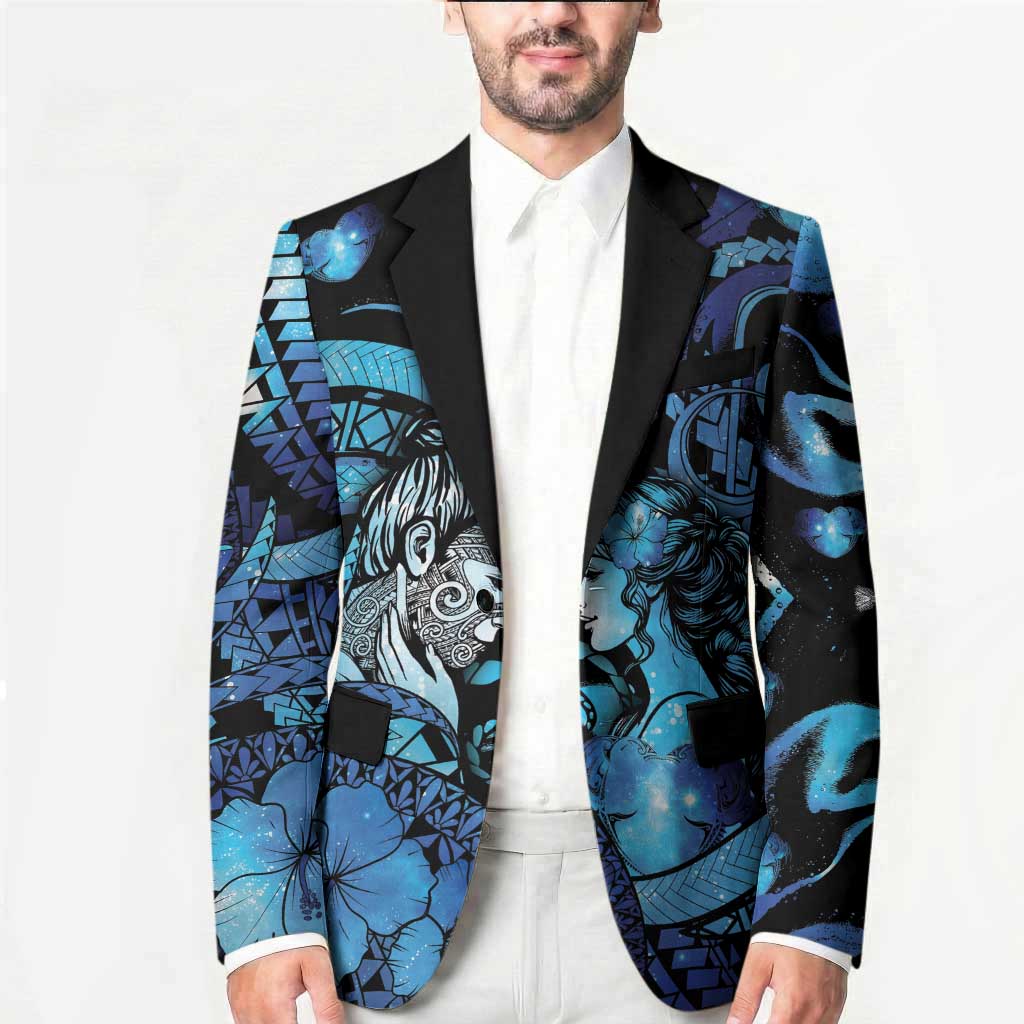 Personalised Maori Romantic Valentine Blazer The Hongi Kiss Blue Galaxy