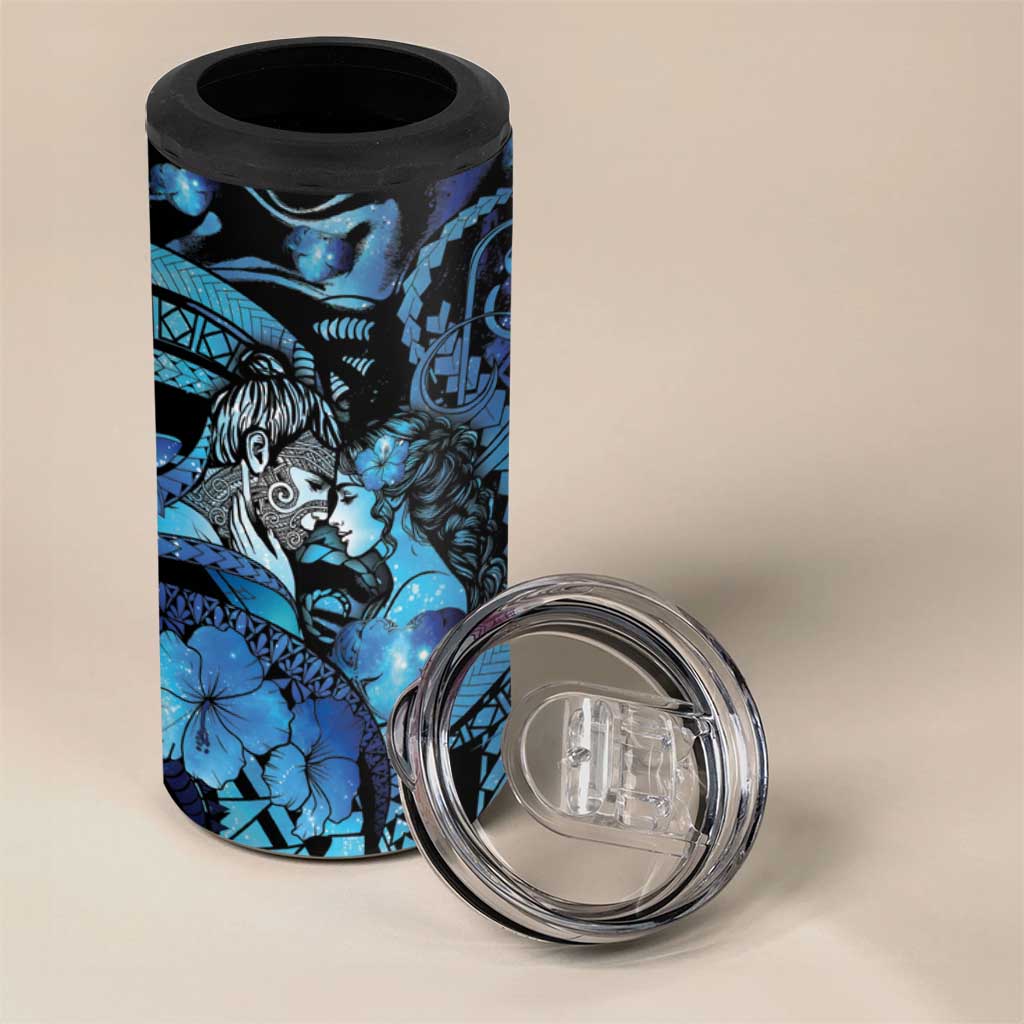 Personalised Maori Romantic Valentine 4 in 1 Can Cooler Tumbler The Hongi Kiss Blue Galaxy