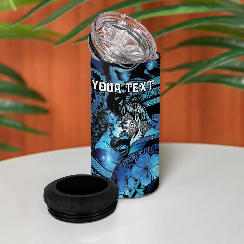 Personalised Maori Romantic Valentine 4 in 1 Can Cooler Tumbler The Hongi Kiss Blue Galaxy