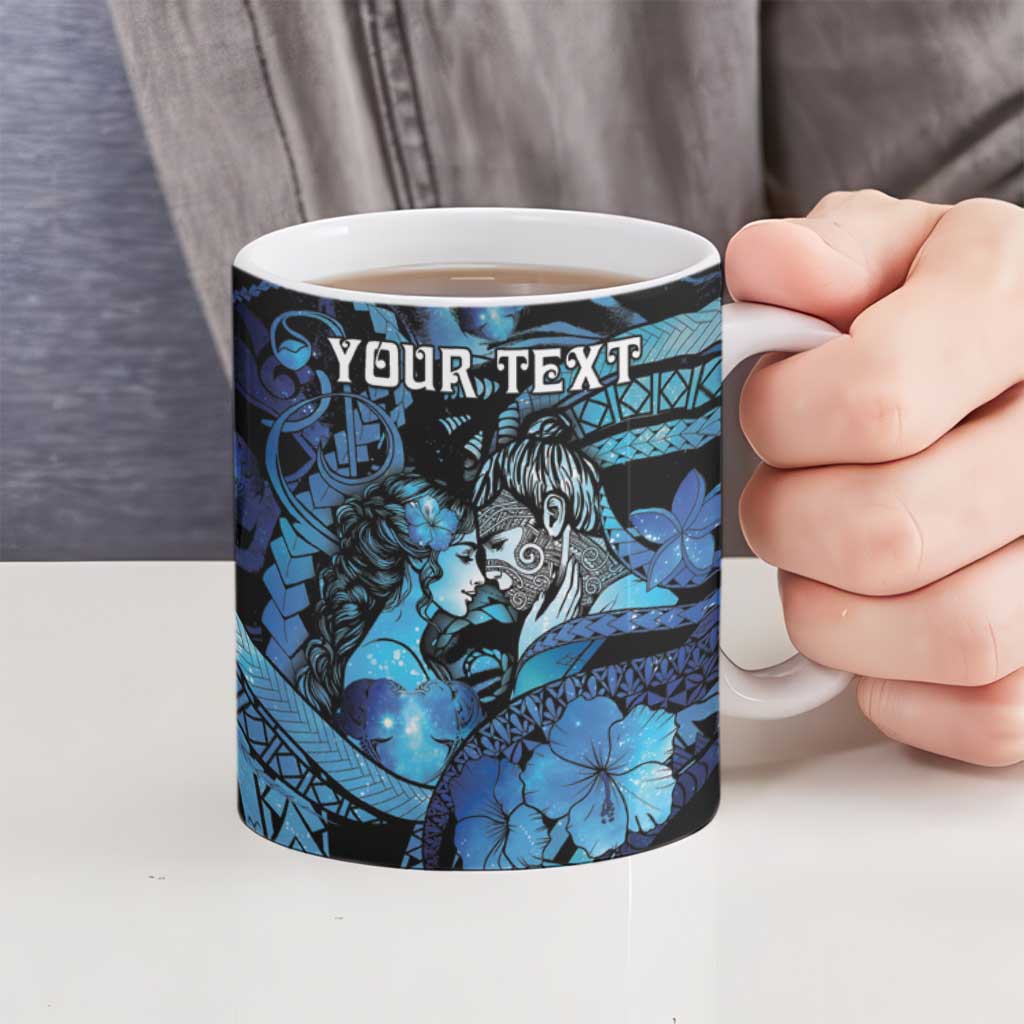 Personalised Maori Romantic Valentine Ceramic Mug The Hongi Kiss Blue Galaxy