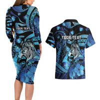 Personalised Maori Romantic Valentine Couples Matching Long Sleeve Bodycon Dress and Hawaiian Shirt The Hongi Kiss Blue Galaxy DT05 - Polynesian Pride