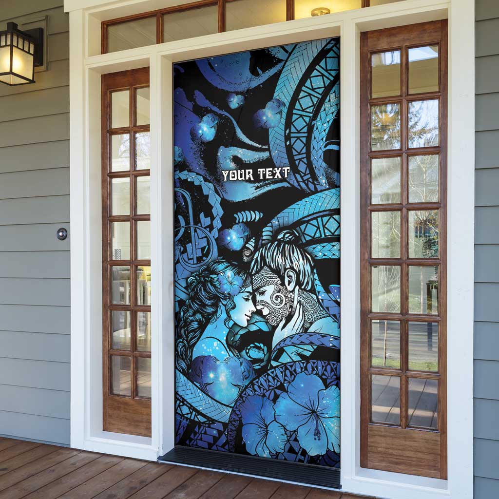 Personalised Maori Romantic Valentine Door Cover The Hongi Kiss Blue Galaxy