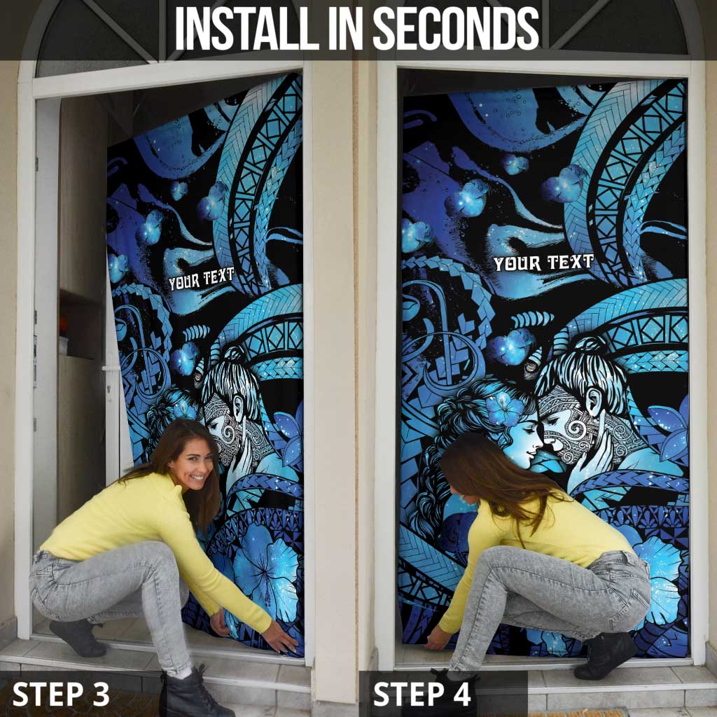 Personalised Maori Romantic Valentine Door Cover The Hongi Kiss Blue Galaxy