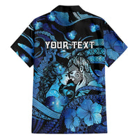Personalised Maori Romantic Valentine Family Matching Puletasi and Hawaiian Shirt The Hongi Kiss Blue Galaxy DT05 - Polynesian Pride