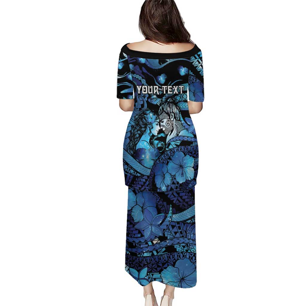 Personalised Maori Romantic Valentine Family Matching Puletasi and Hawaiian Shirt The Hongi Kiss Blue Galaxy DT05 - Polynesian Pride