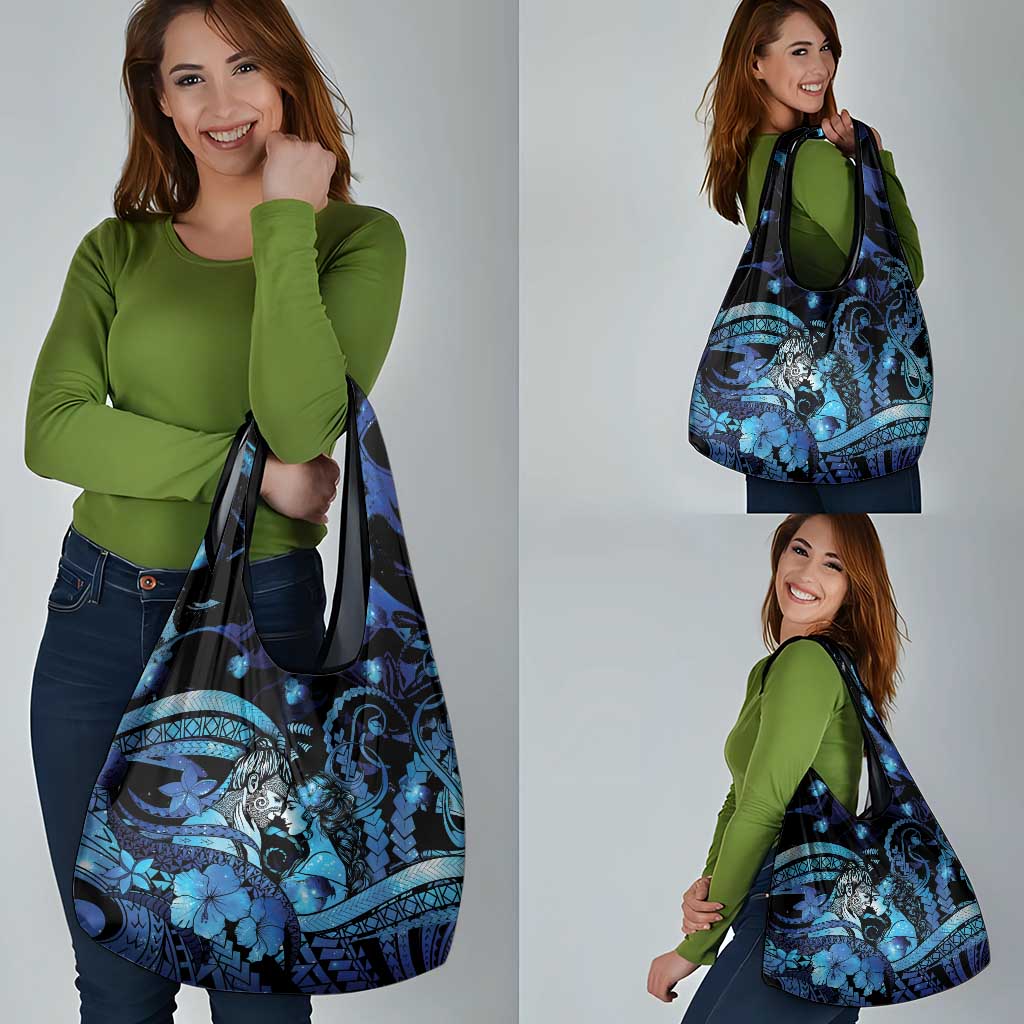 Maori Romantic Valentine Grocery Bag The Hongi Kiss Blue Galaxy