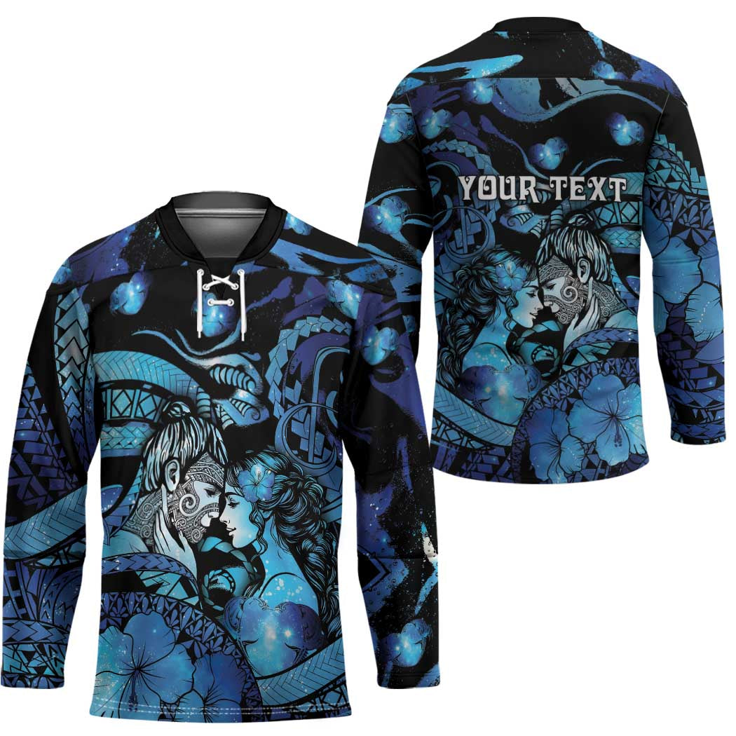 Personalised Maori Romantic Valentine Hockey Jersey The Hongi Kiss Blue Galaxy