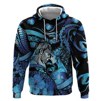 Personalised Maori Romantic Valentine Hoodie The Hongi Kiss Blue Galaxy