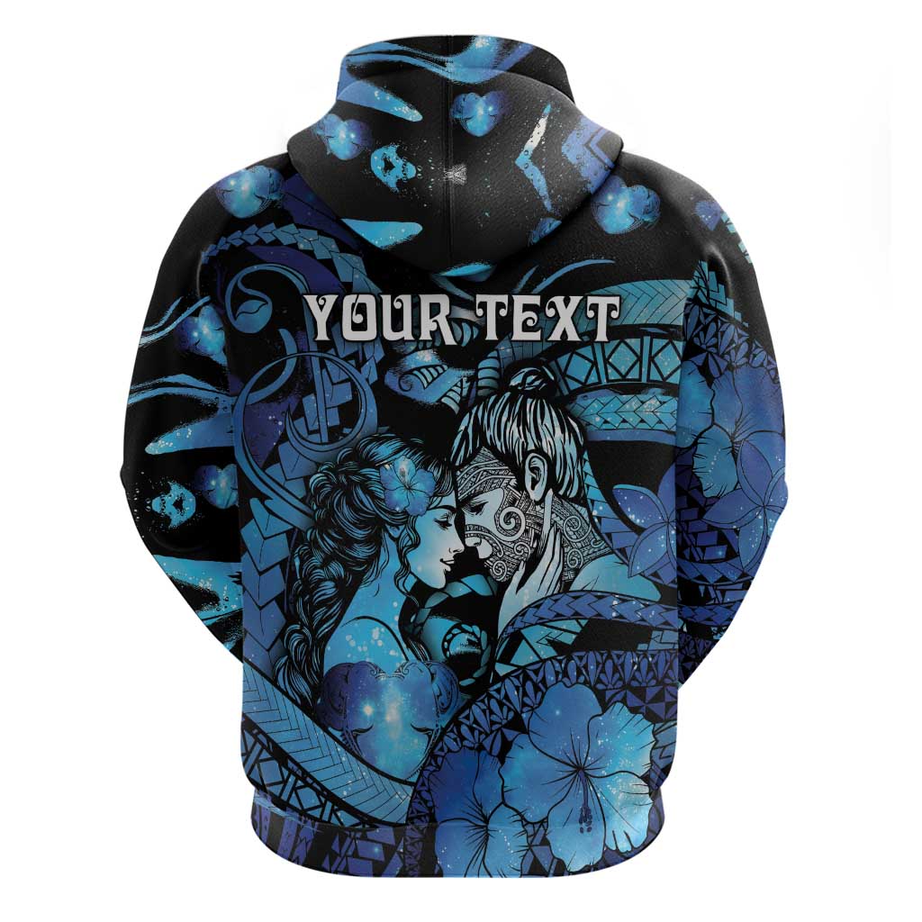 Personalised Maori Romantic Valentine Hoodie The Hongi Kiss Blue Galaxy