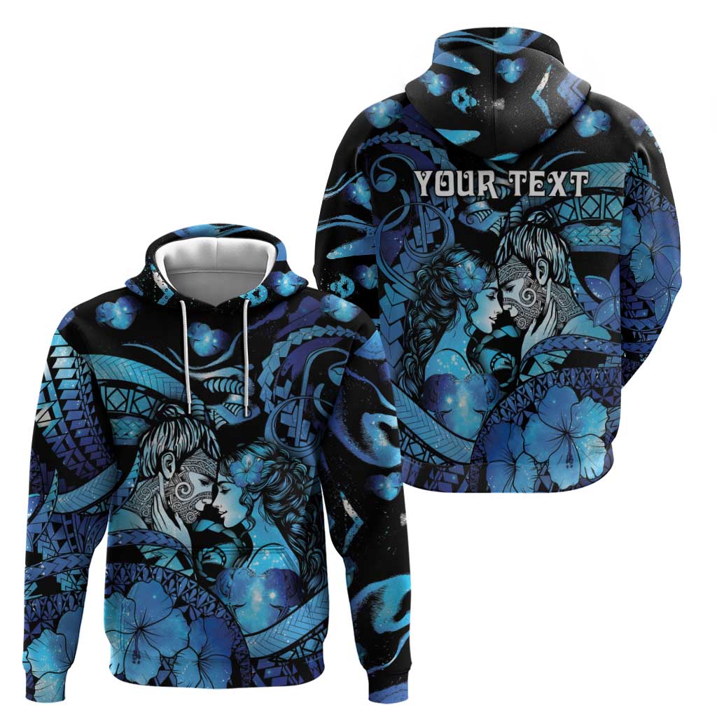 Personalised Maori Romantic Valentine Hoodie The Hongi Kiss Blue Galaxy