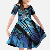Personalised Maori Romantic Valentine Kid Short Sleeve Dress The Hongi Kiss Blue Galaxy DT05 KID Blue - Polynesian Pride