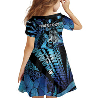 Personalised Maori Romantic Valentine Kid Short Sleeve Dress The Hongi Kiss Blue Galaxy DT05 - Polynesian Pride