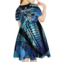 Personalised Maori Romantic Valentine Kid Short Sleeve Dress The Hongi Kiss Blue Galaxy DT05 - Polynesian Pride