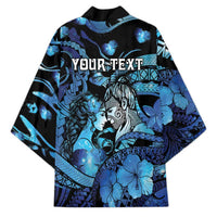 Personalised Maori Romantic Valentine Kimono The Hongi Kiss Blue Galaxy