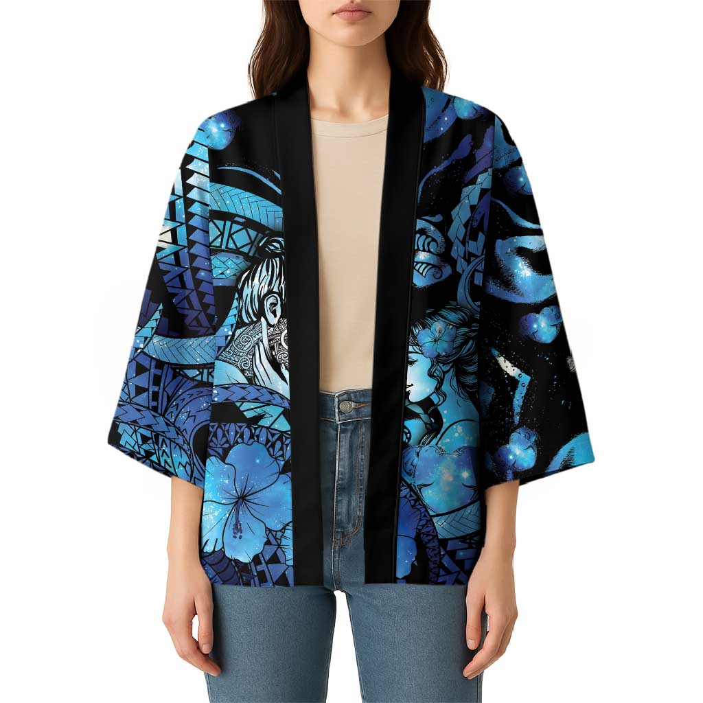 Personalised Maori Romantic Valentine Kimono The Hongi Kiss Blue Galaxy