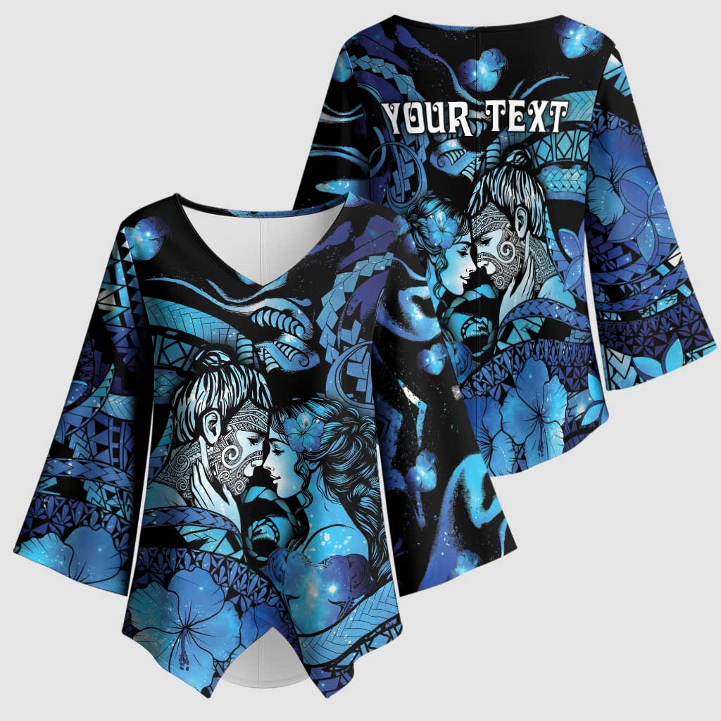 Personalised Maori Romantic Valentine Kimono Sleeve Blouse The Hongi Kiss Blue Galaxy
