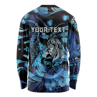 Personalised Maori Romantic Valentine Long Sleeve Shirt The Hongi Kiss Blue Galaxy