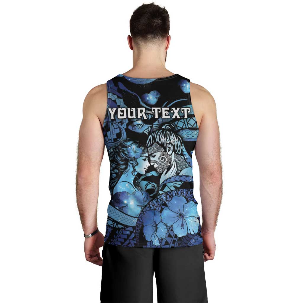 Personalised Maori Romantic Valentine Men Tank Top The Hongi Kiss Blue Galaxy