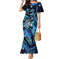 Personalised Maori Romantic Valentine Mermaid Dress The Hongi Kiss Blue Galaxy