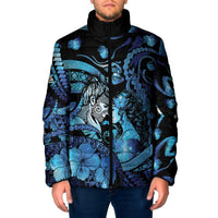 Personalised Maori Romantic Valentine Padded Jacket The Hongi Kiss Blue Galaxy