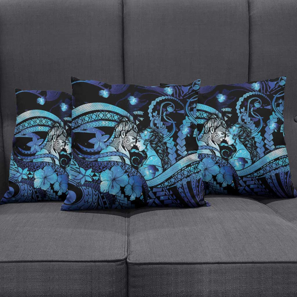 Maori Romantic Valentine Pillow Cover The Hongi Kiss Blue Galaxy