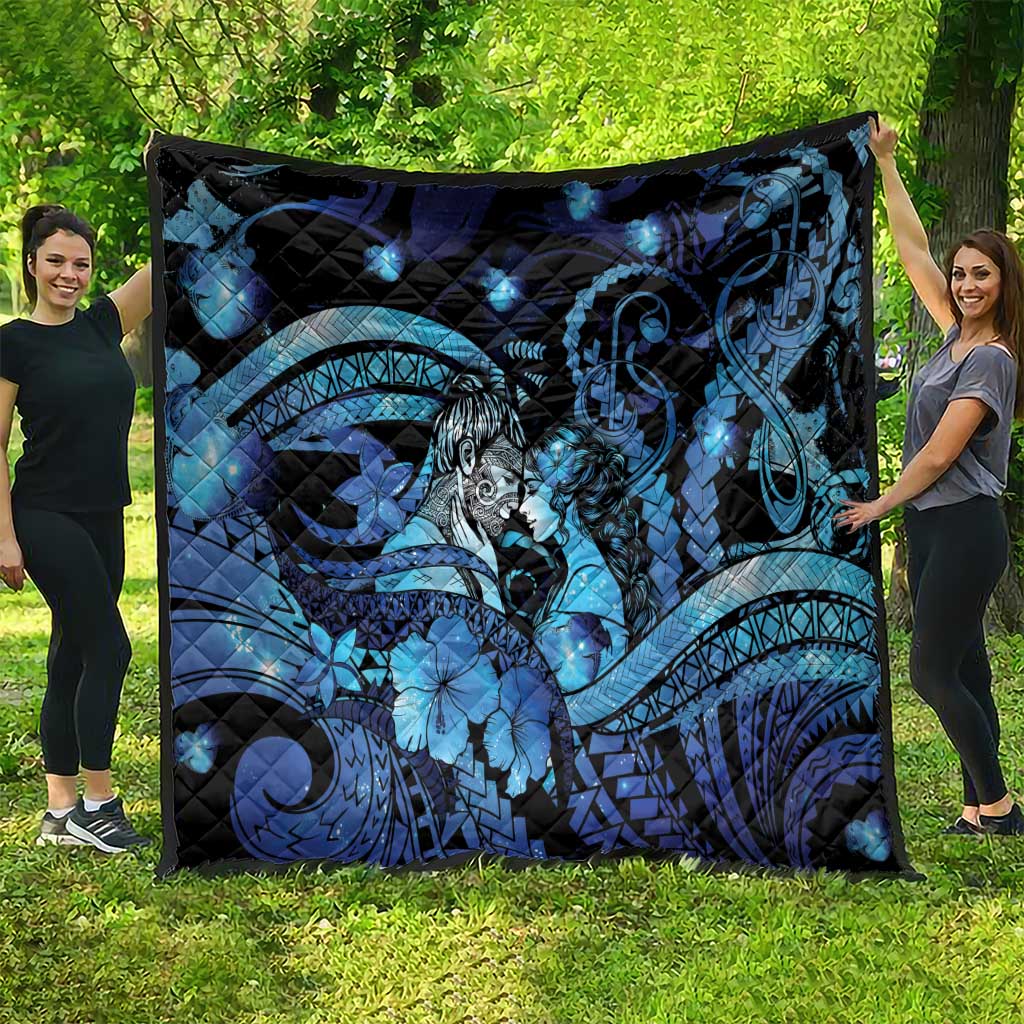 Maori Romantic Valentine Quilt The Hongi Kiss Blue Galaxy
