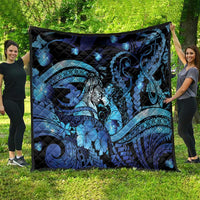 Maori Romantic Valentine Quilt The Hongi Kiss Blue Galaxy