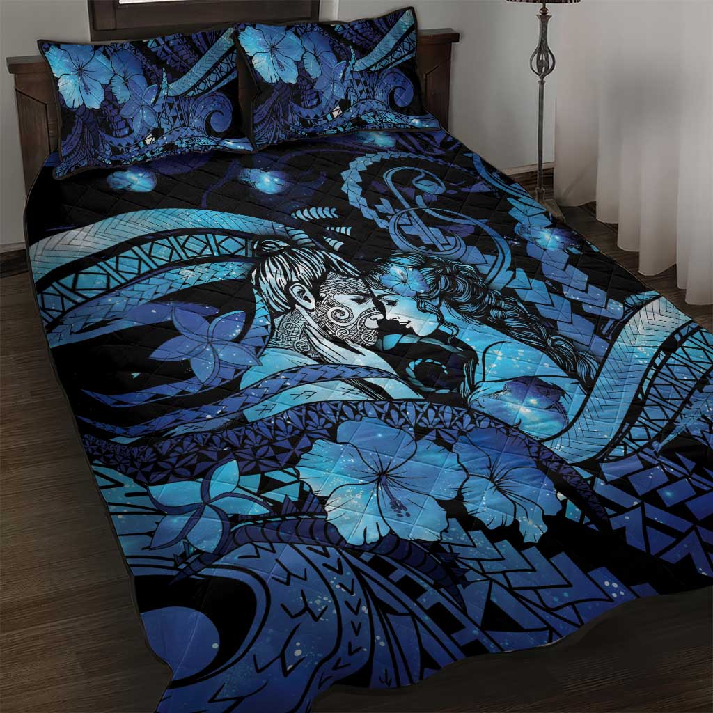Maori Romantic Valentine Quilt Bed Set The Hongi Kiss Blue Galaxy