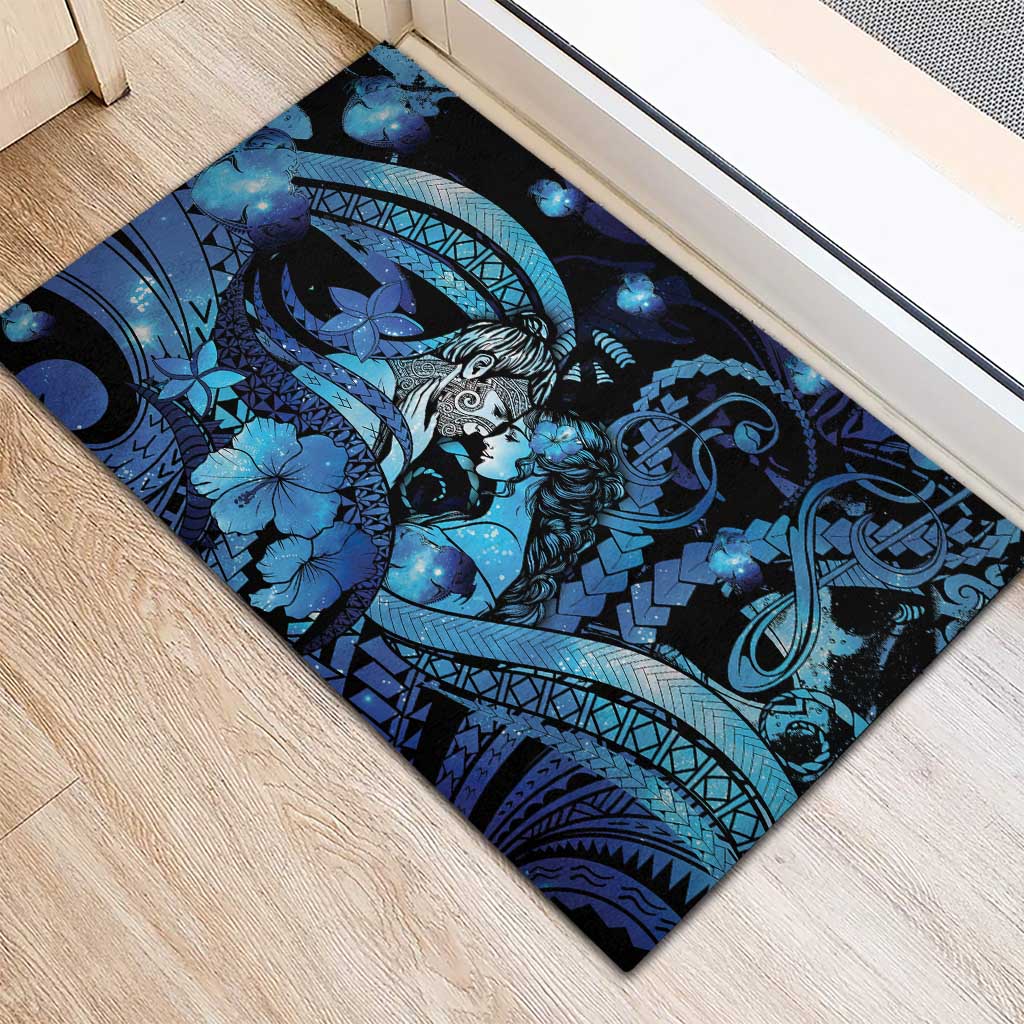 Maori Romantic Valentine Rubber Doormat The Hongi Kiss Blue Galaxy