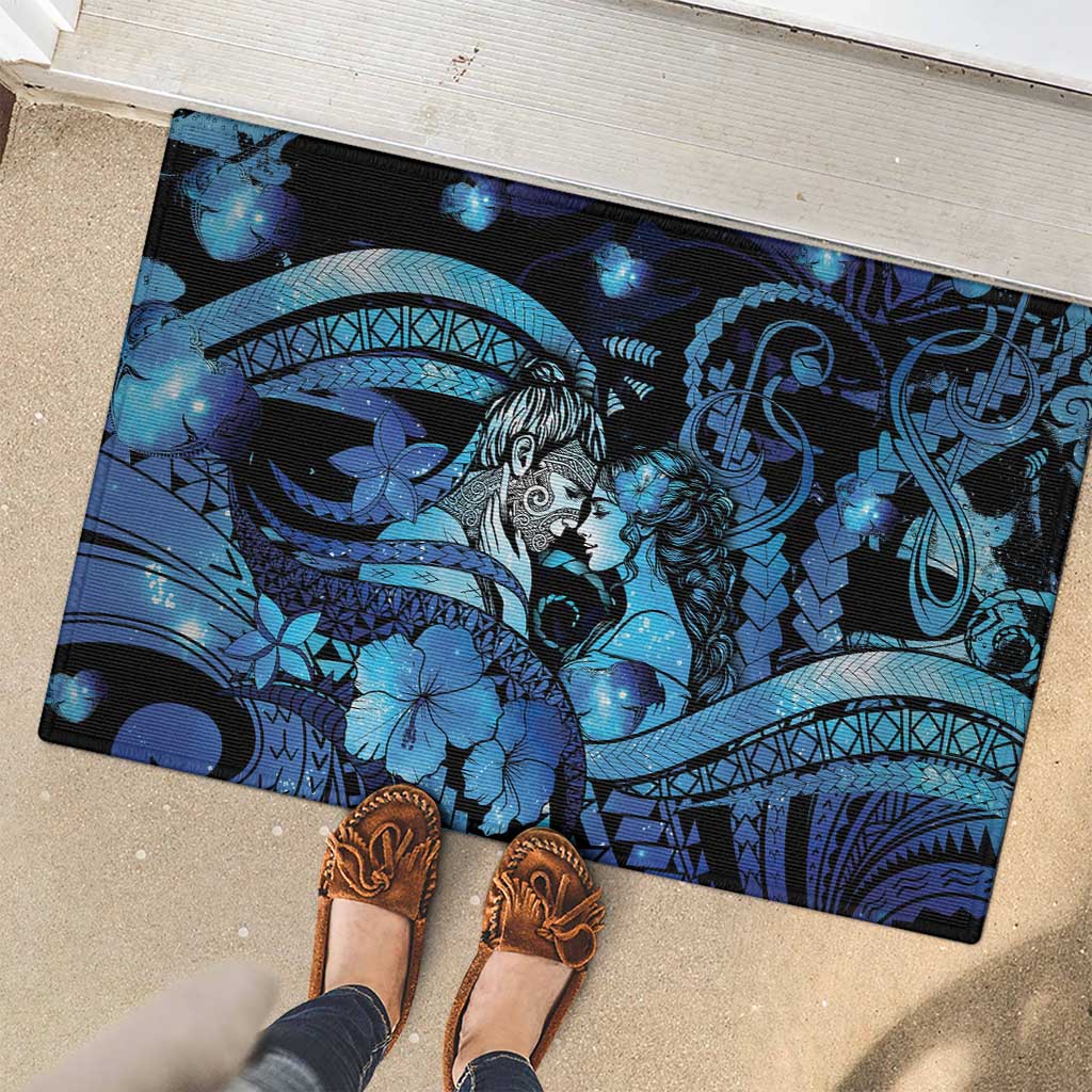 Maori Romantic Valentine Rubber Doormat The Hongi Kiss Blue Galaxy