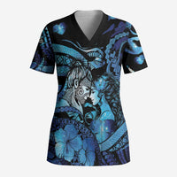Personalised Maori Romantic Valentine Scrub Top The Hongi Kiss Blue Galaxy