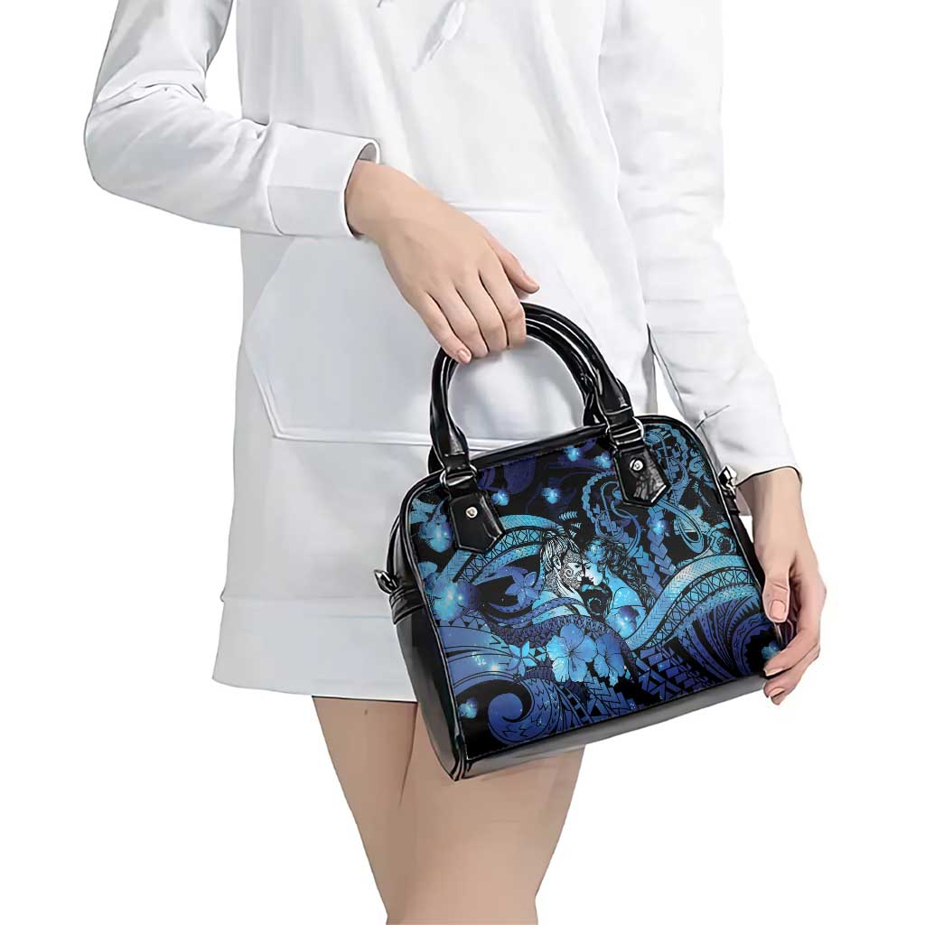 Maori Romantic Valentine Shoulder Handbag The Hongi Kiss Blue Galaxy