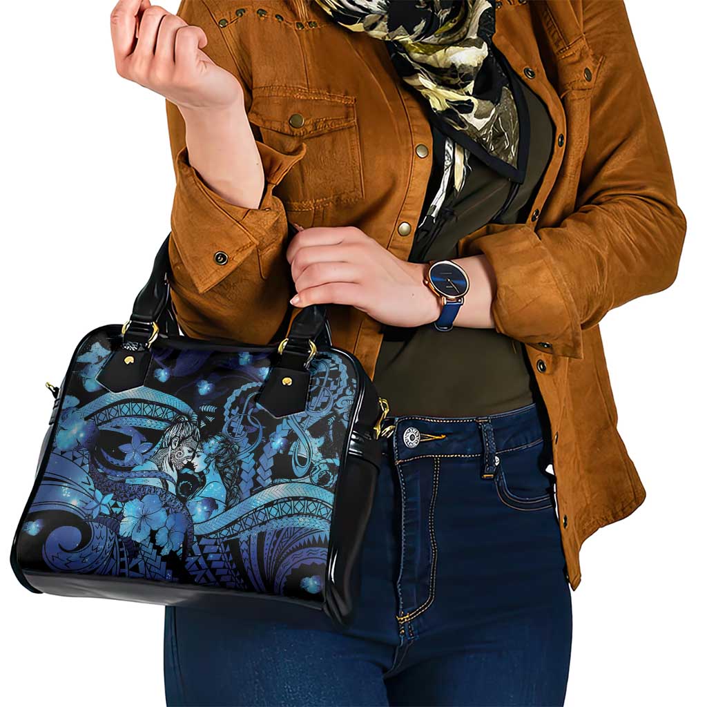 Maori Romantic Valentine Shoulder Handbag The Hongi Kiss Blue Galaxy