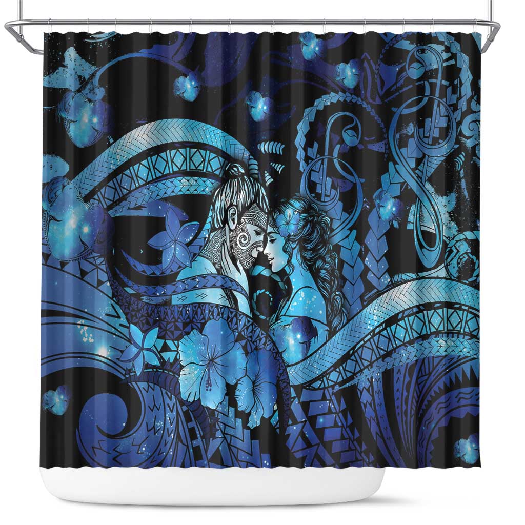 Maori Romantic Valentine Shower Curtain The Hongi Kiss Blue Galaxy