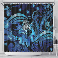 Maori Romantic Valentine Shower Curtain The Hongi Kiss Blue Galaxy